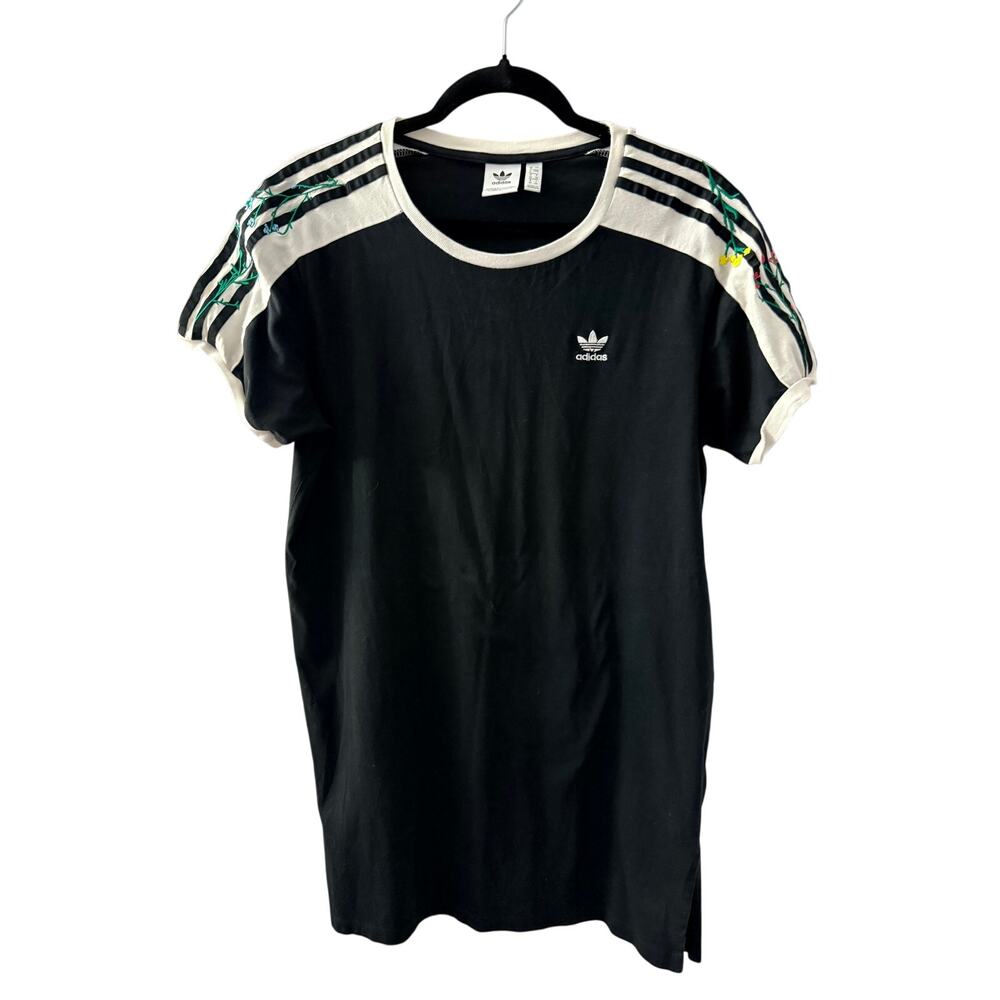 Adidas Originals Black T-Shirt Dress with Floral Sleeves
